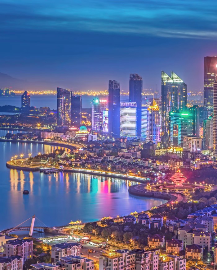 Qingdao city skyline view by evening