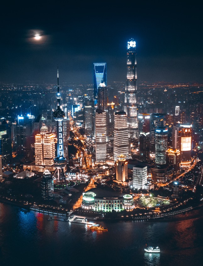 Night view of the Pudong district in Shanghai