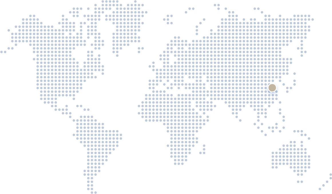 Map of the world made of dots with a bigger dots where Qingdao is